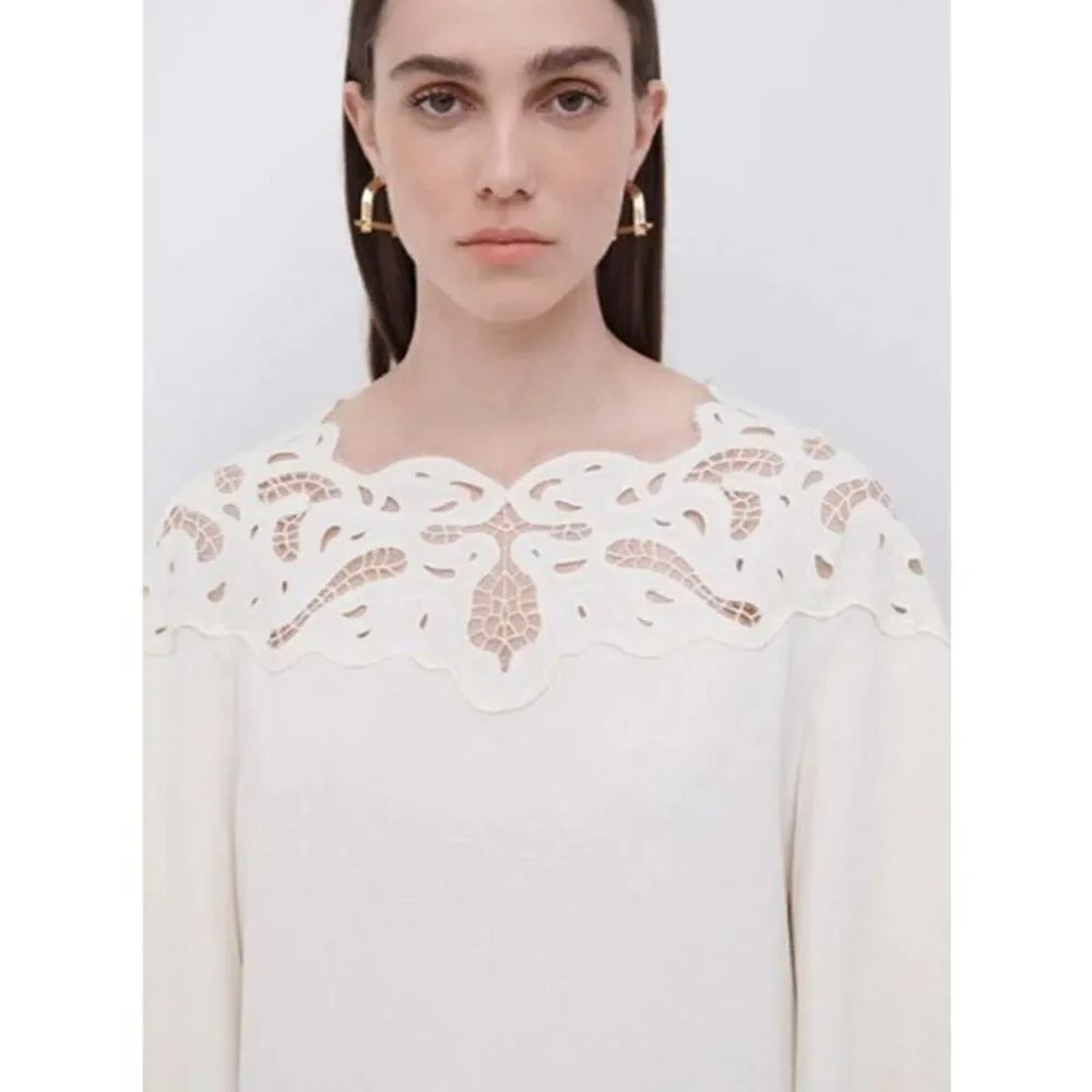 JONATHAN SIMKHAI LOCHLYN EMBROIDERED PAISLEY PUFF SLEEVE TOP in Ivory NWT Size S